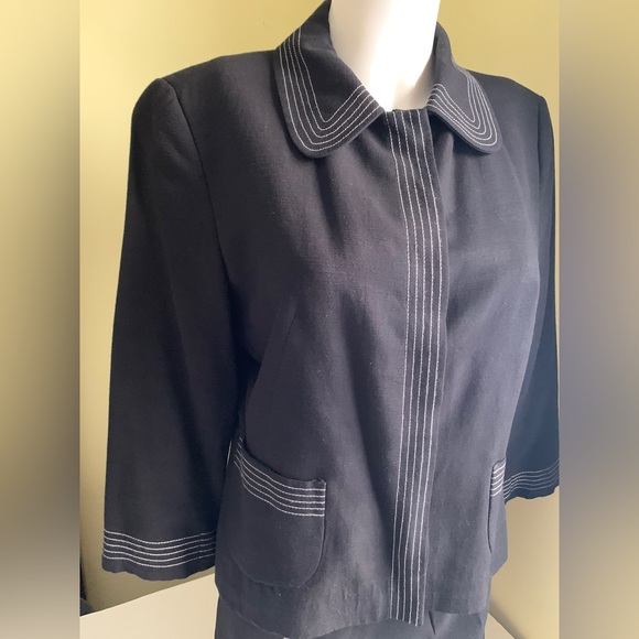 Zara black rayon blend short blazer jacket 3/4 sleeves collar two pockets US 10 - Picture 6 of 15